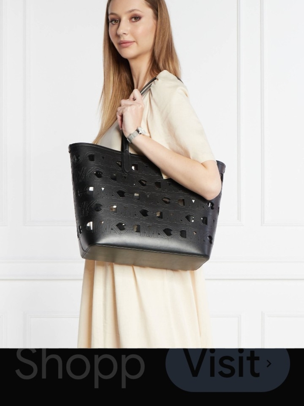 Michael Kors Black Laser-Cut Leather Lightweight  Tote New✨🎁🔥🔥🔥.